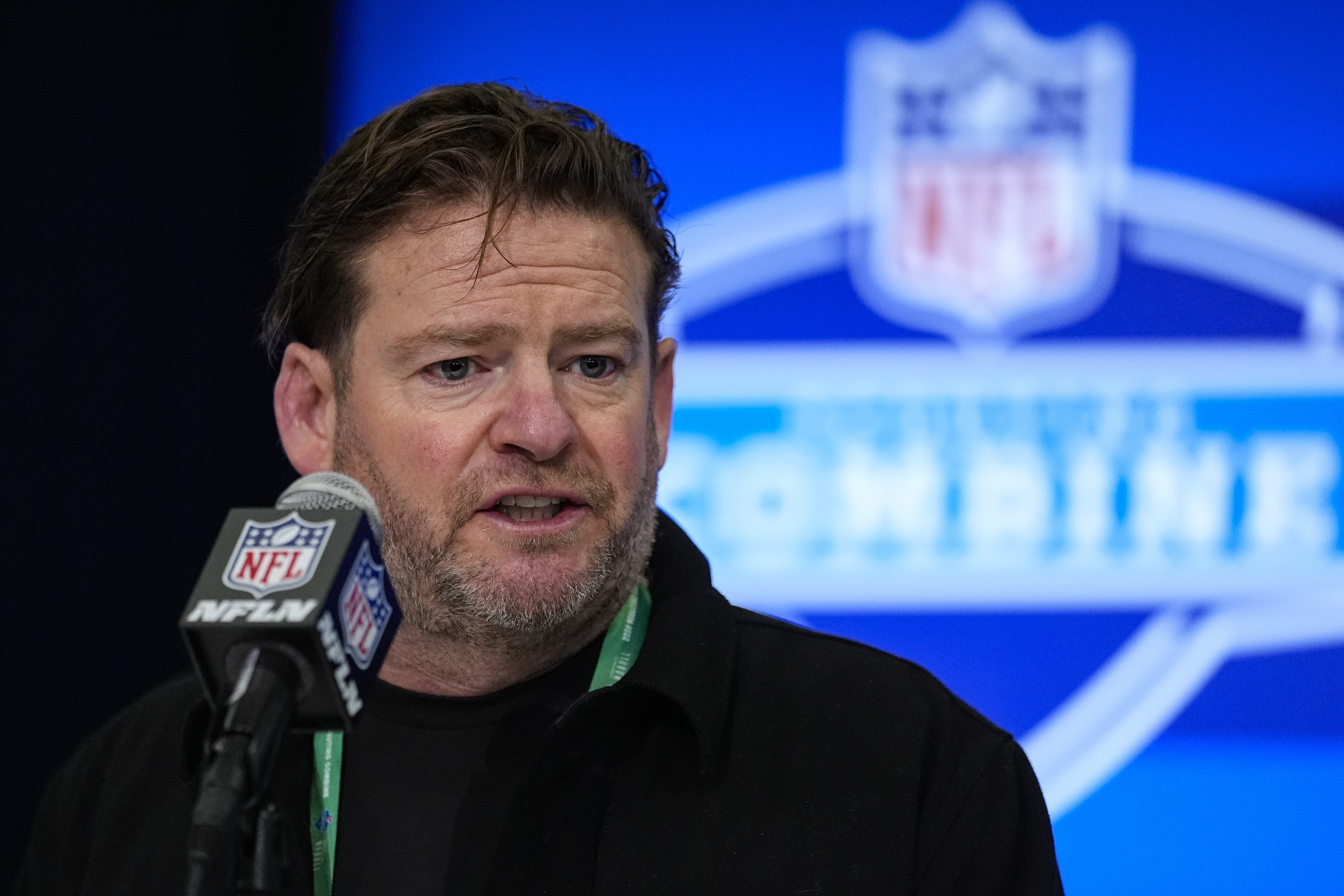 FILE - Seattle Seahawks general manager John Schneider speaks during a news conference at the NFL football scouting combine in Indianapolis, Feb. 27, 2024. 
