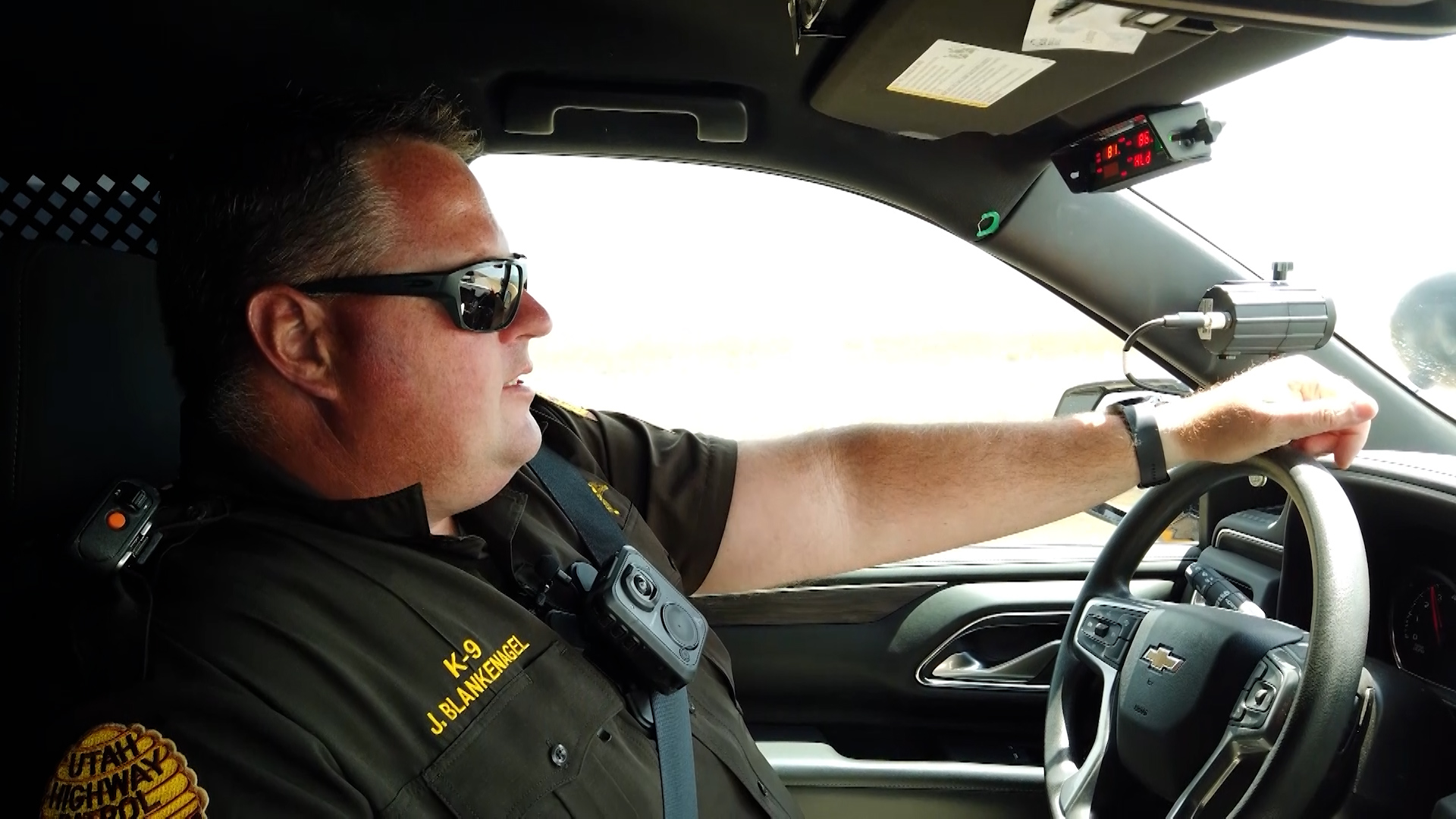 UHP Sgt. Jeff Blankenagel patrolling I-15 in July 2024.