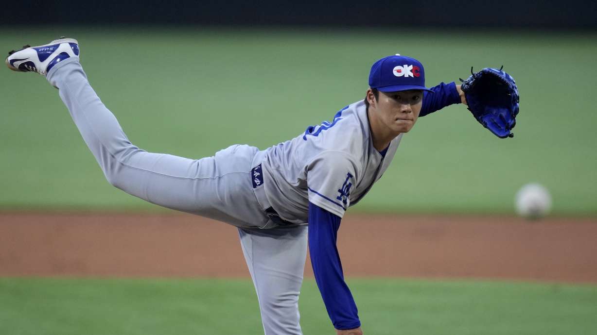 Los Angeles Dodgers pitcher Yoshinobu Yamamoto throws against the Texas Round Rock Express during a rehab start for the Triple-A Oklahoma City Dodgers, Wednesday, Aug. 28, 2024, in Round Rock, Texas.