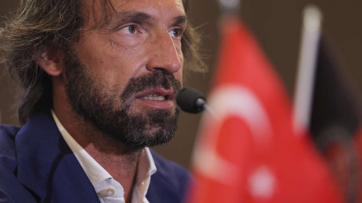 FILE - Andrea Pirlo talks to journalists in a news conference during an official presentation in Istanbul, Turkey, on June 13, 2022.