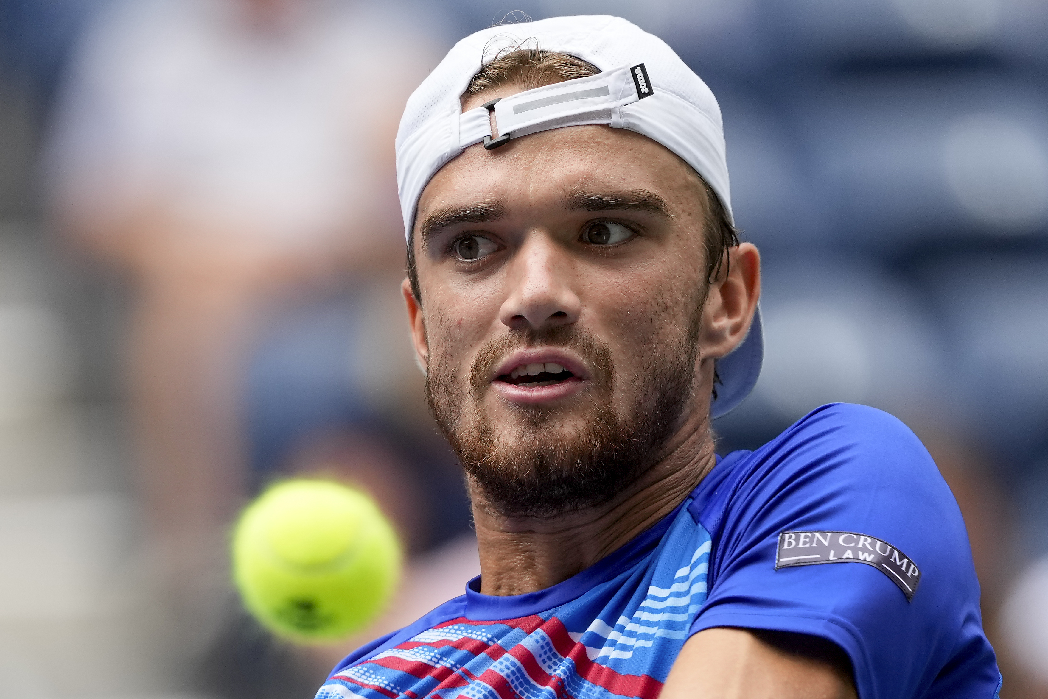 Tomas Machac, of the Czech Republic, returns a shot to Sebastian Korda, of the United States during the second round of the U.S. Open tennis championships, Thursday, Aug. 29, 2024, in New York. 