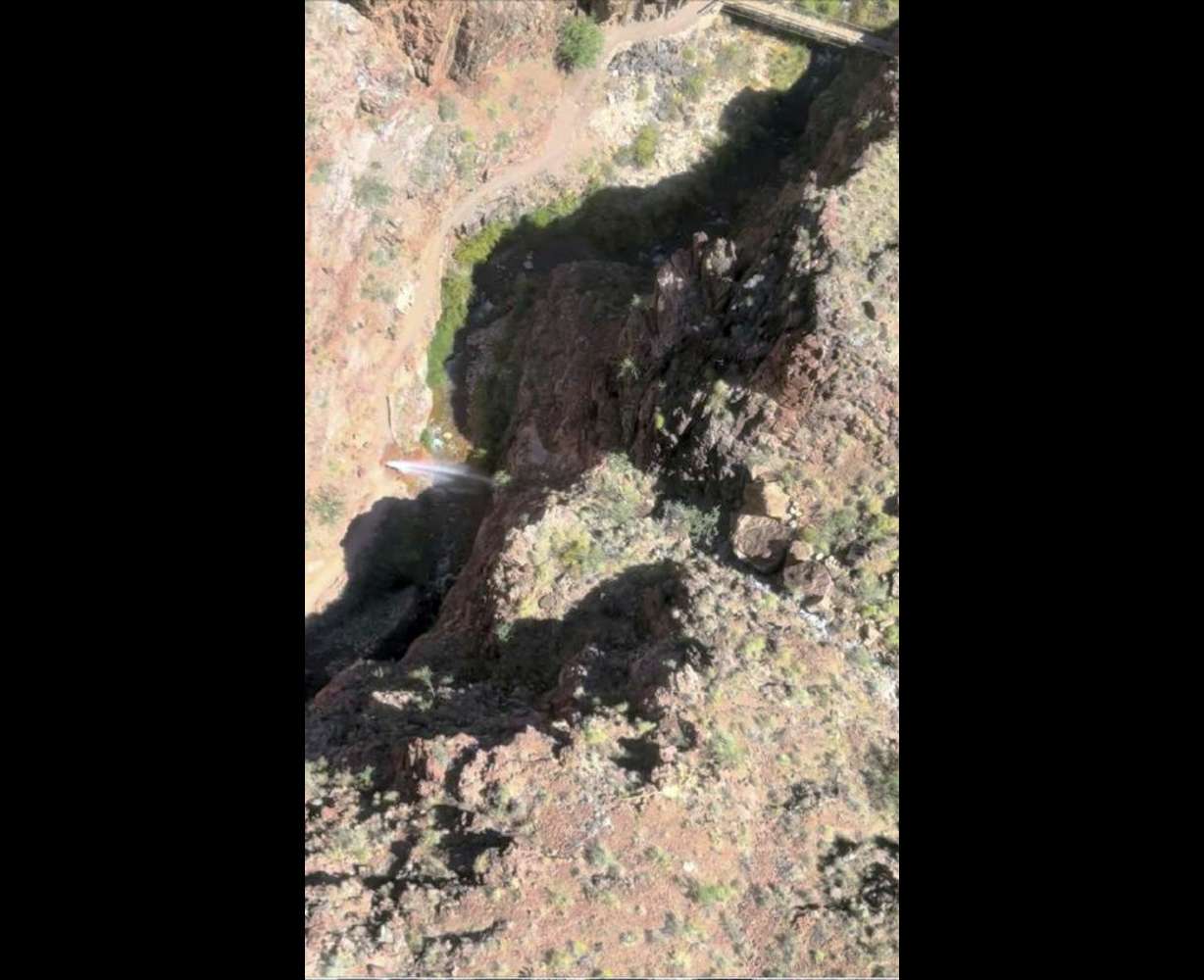 Water shoots out of a pipeline that broke along the North Kaibab Trail on Aug. 20 at Grand Canyon National Park, Ariz.
