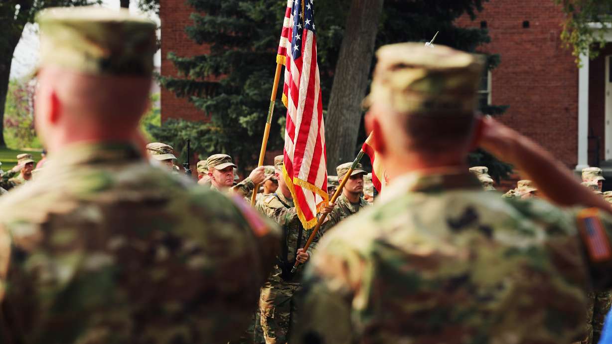 A deployment farewell ceremony at Fort Douglas in Salt Lake City on Aug. 4, 2018. A U.S. Army Reserve colonel was sentenced to parole in federal court Thursday after pleading guilty to a scheme to pocket over $60,000 in false military reimbursements.