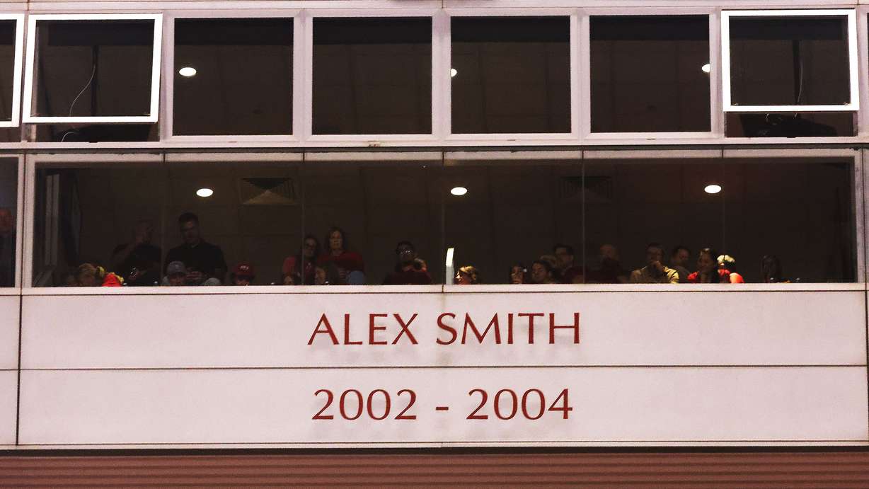 Alex Smith, Utah Football's first inductee into the Ring of Honor, is honored at Rice-Eccles Stadium in Salt Lake City on Thursday, Aug. 29, 2024.