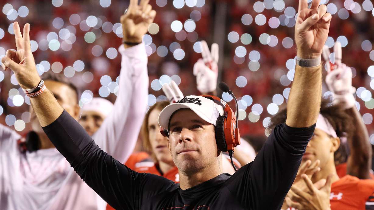 Coach Morgan Scalley honors former teammates in Salt Lake City on Thursday, Aug. 29, 2024. Utah won 49-0.