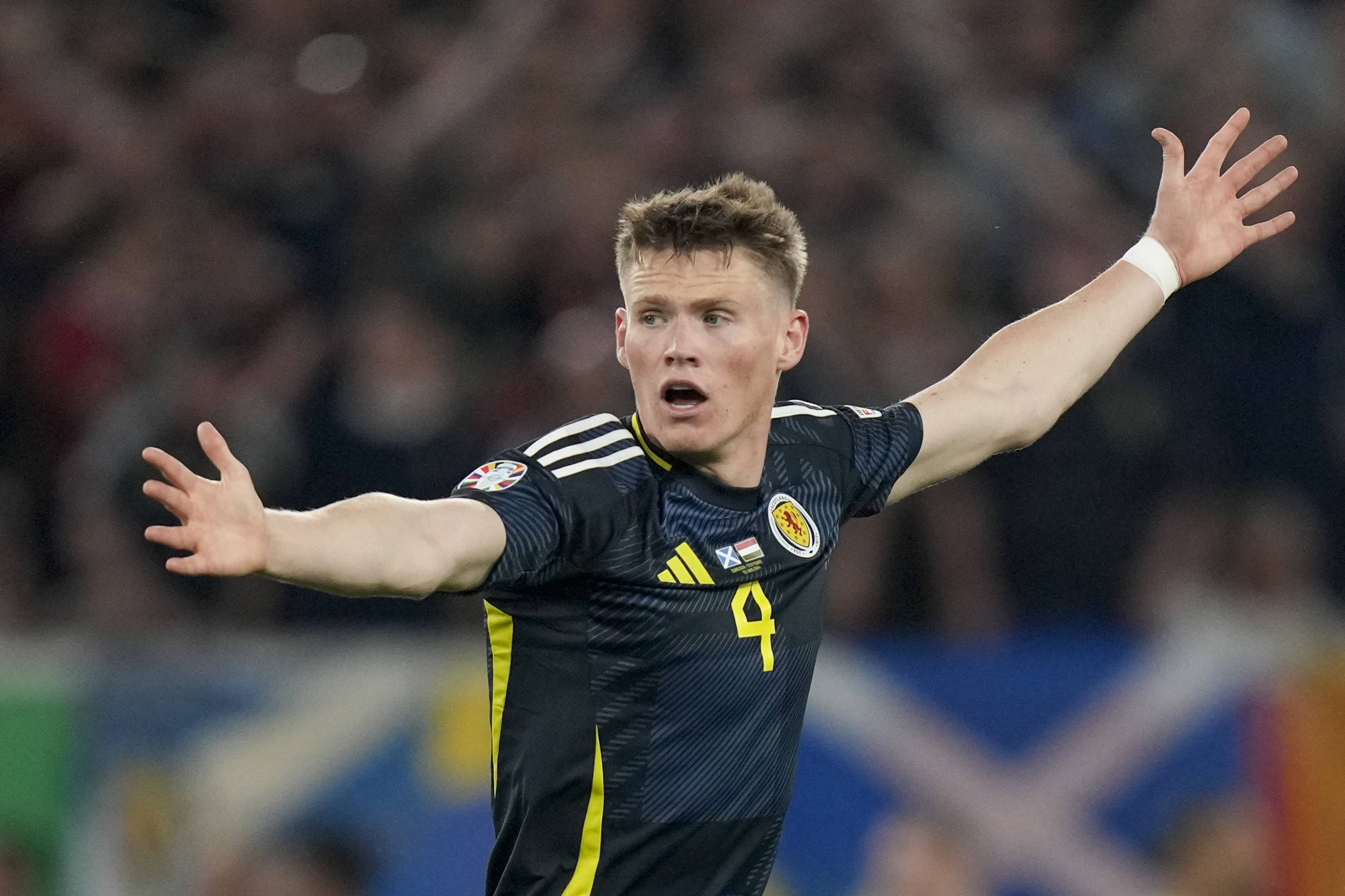 FILE - Scotland's Scott McTominay reacts during a Group A match between Scotland and Hungary at the Euro 2024 soccer tournament in Stuttgart, Germany, June 23, 2024. 