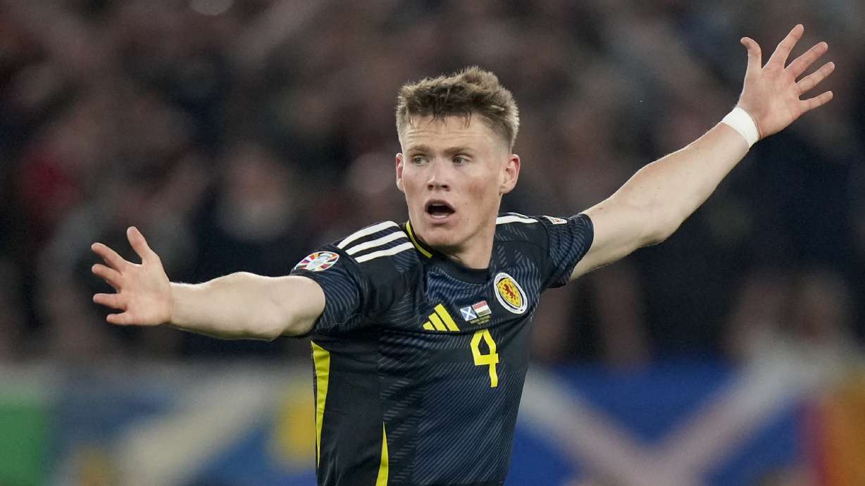 FILE - Scotland's Scott McTominay reacts during a Group A match between Scotland and Hungary at the Euro 2024 soccer tournament in Stuttgart, Germany, June 23, 2024.