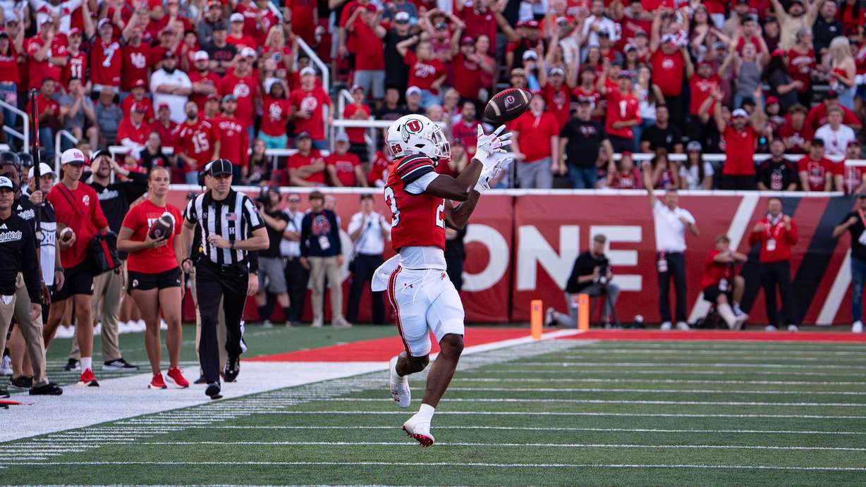 Utah running back Dijon Stanley catches pass in a game against Southern Utah on Aug. 29, 2024 in Salt Lake City.