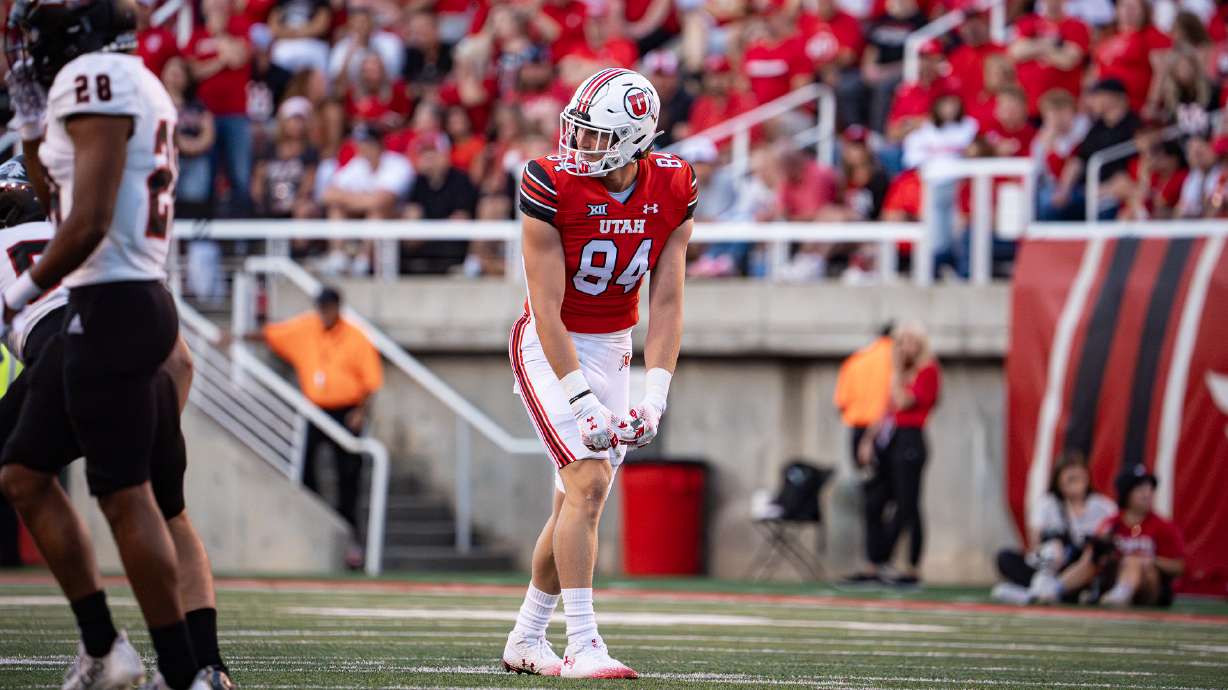 Utah tight end Caleb Lohner lines up in a game against Southern Utah on Aug. 29, 2024 in Salt Lake City.