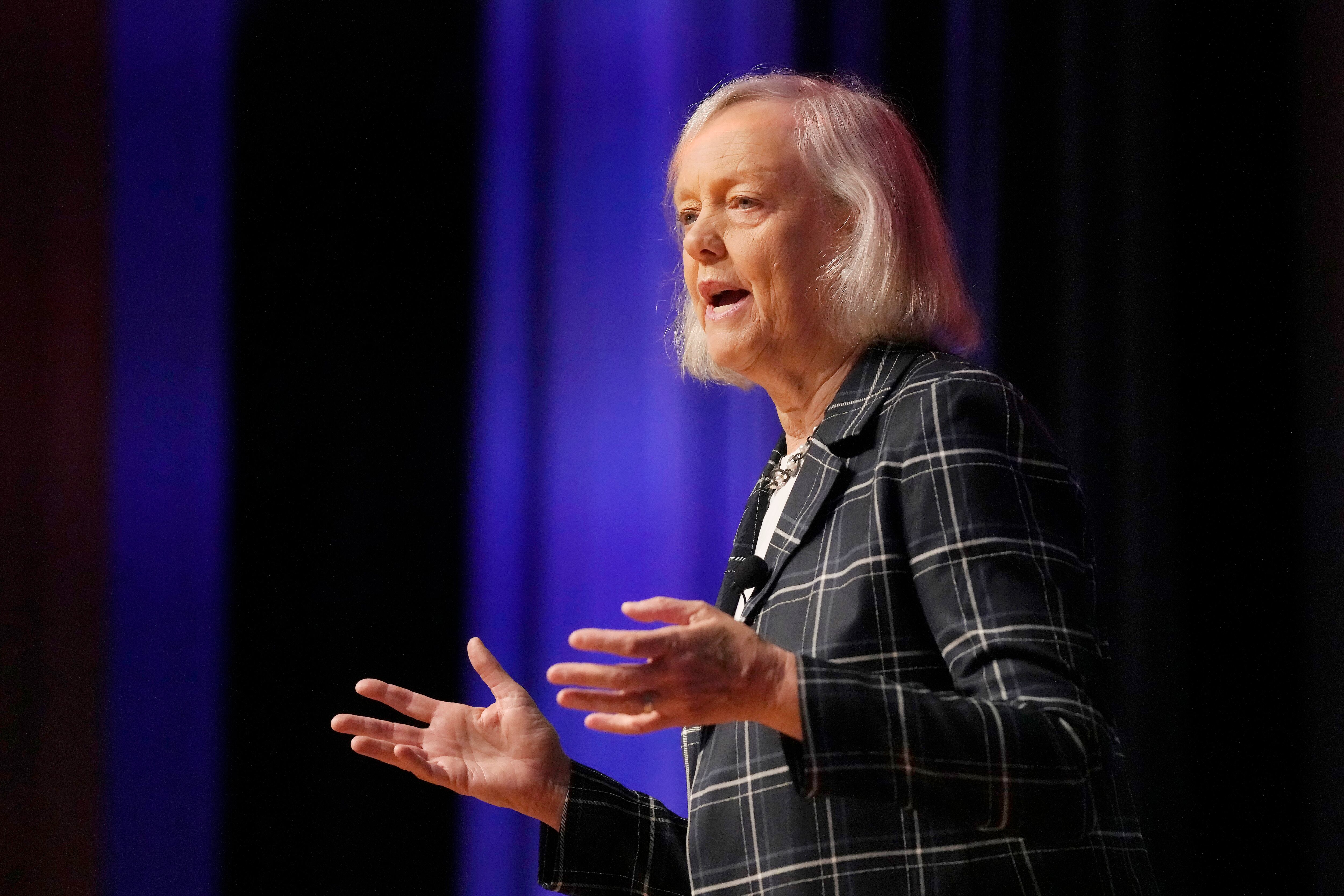 U.S. ambassador to Kenya Meg Whitman speaks at an event in San Francisco, Sept. 15, 2023.