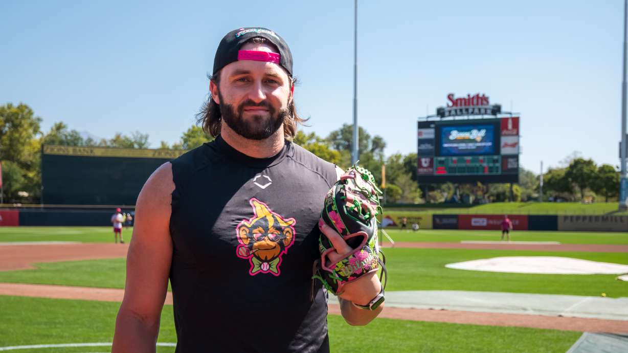 Savannah Party Animals pitcher Bret Helton poses for a photo at Smith's Ballpark on Friday. Helton played three seasons at the University of Utah before embarking on a baseball journey that led him to "Banana Ball."