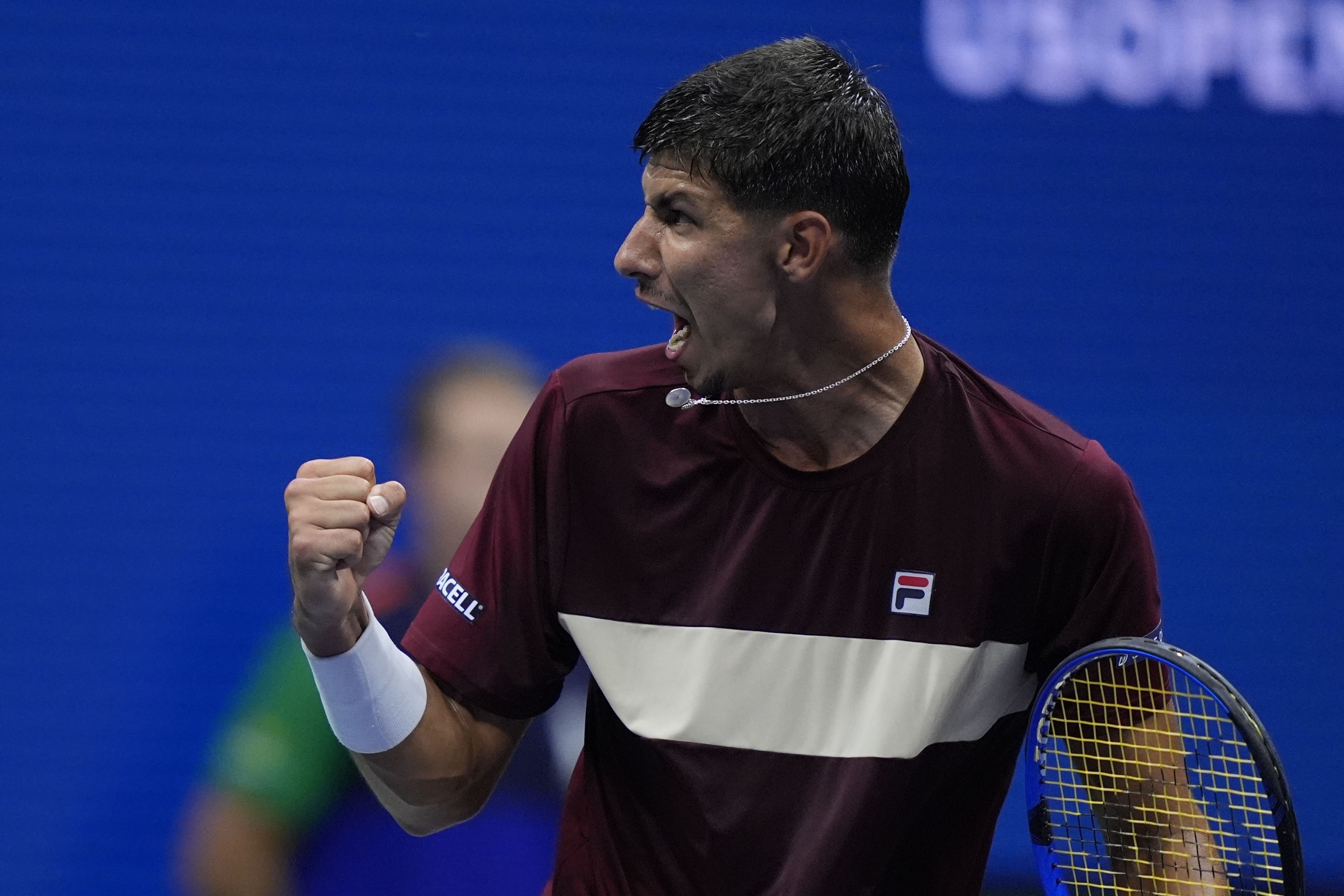 Alexei Popyrin, of Australia, reacts against Novak Djokovic, of Serbia, during a third round match of the U.S. Open tennis championships, Friday, Aug. 30, 2024, in New York. 