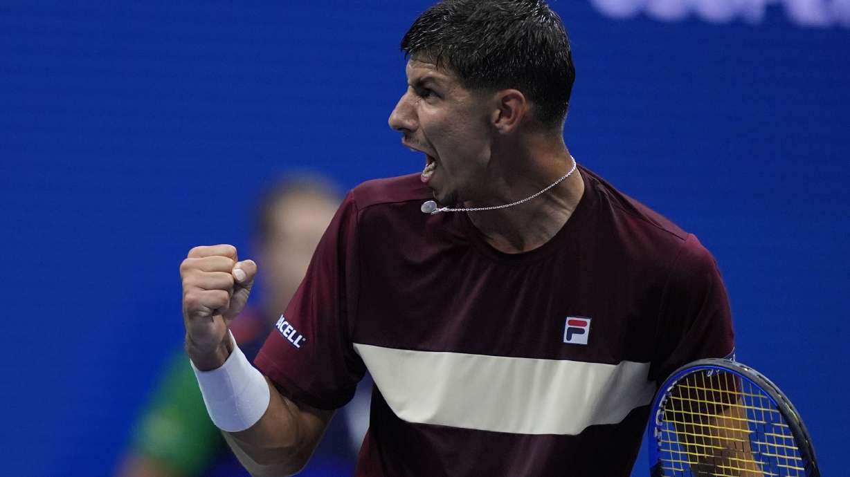 Alexei Popyrin, of Australia, reacts against Novak Djokovic, of Serbia, during a third round match of the U.S. Open tennis championships, Friday, Aug. 30, 2024, in New York.