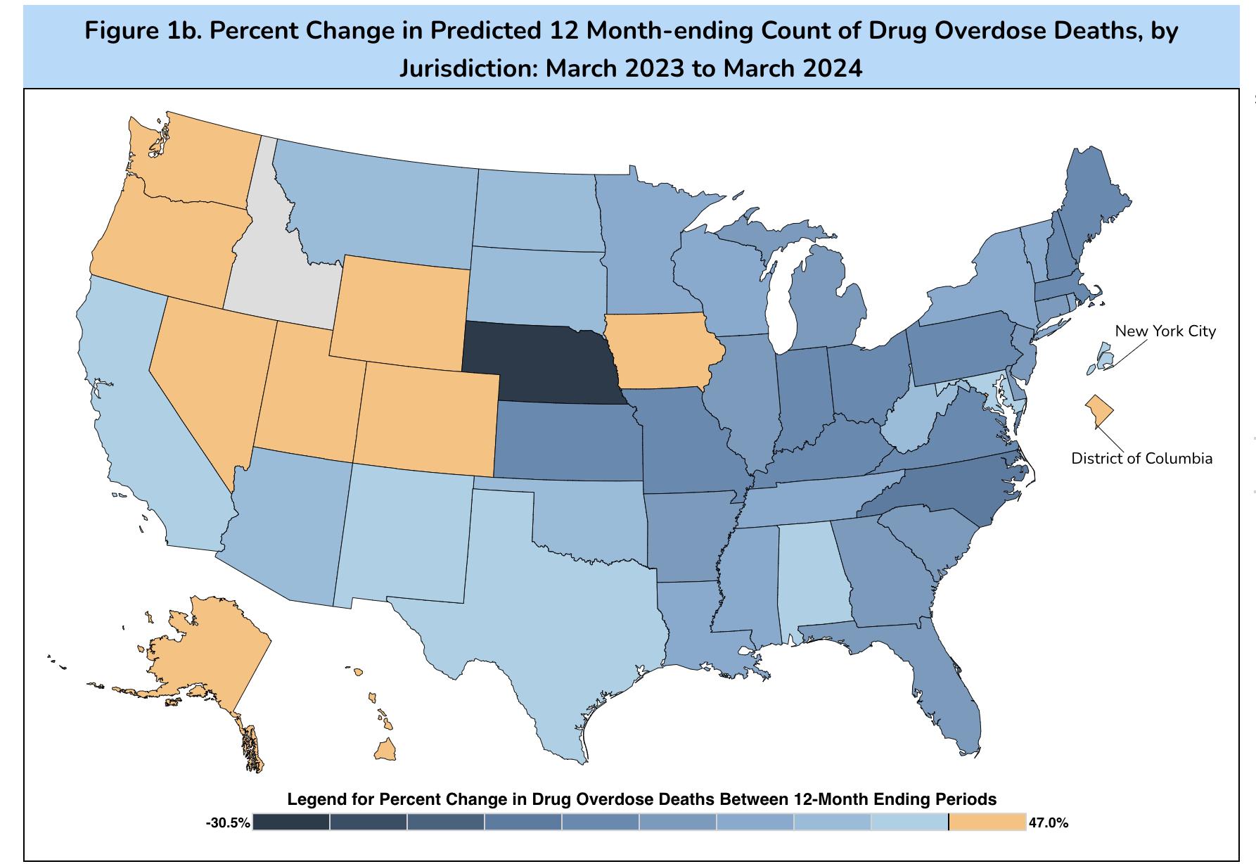 The most recent projections by the Centers for Disease Control show that Utah is one of only a handful of states where overdoses increased between March 2023 and March 2024.