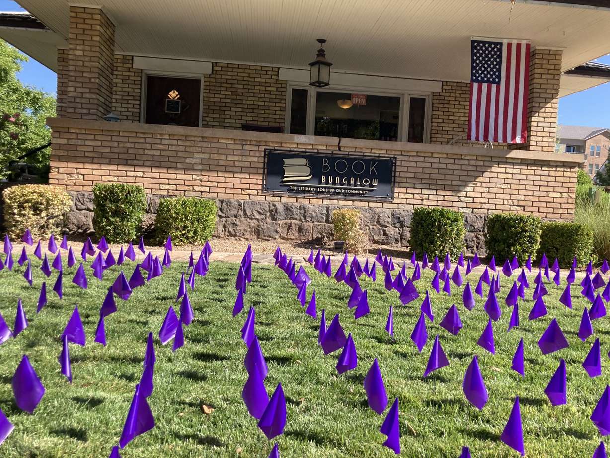 Awareness flags are seen in remembrance of those who overdosed on Overdose Awareness Day, Saturday.