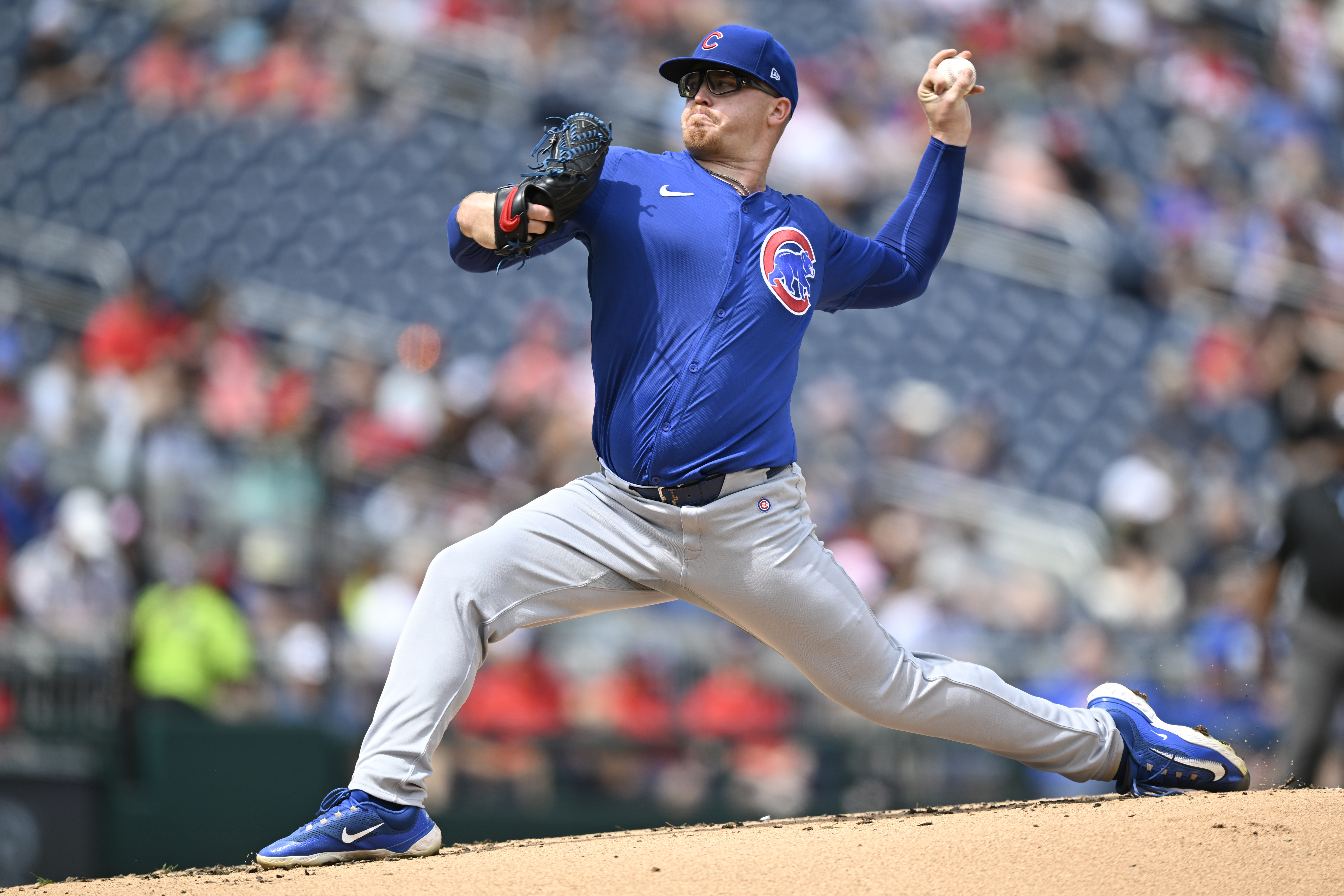 Chicago Cubs starting pitcher Jordan Wicks throws during the first inning of a baseball game against the Washington Nationals, Sunday, Sept. 1, 2024, in Washington. 