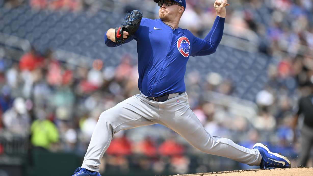 Chicago Cubs starting pitcher Jordan Wicks throws during the first inning of a baseball game against the Washington Nationals, Sunday, Sept. 1, 2024, in Washington.