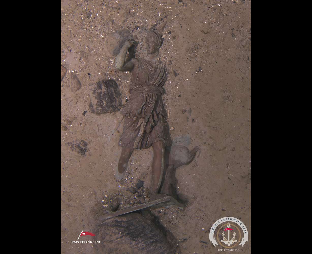 This image released on Monday shows the bronze statue "Diana of Versaille" from the Titanic photographed this summer by a company with salvage rights to the wreck site on its first expedition there in many years.