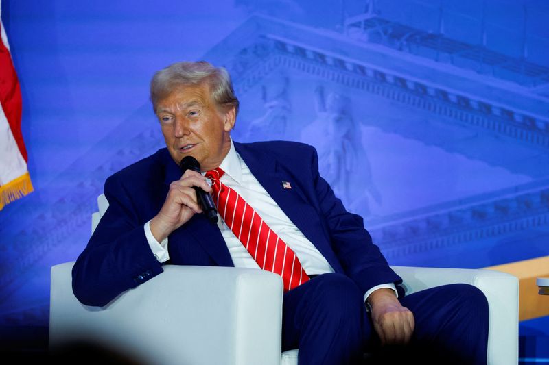 Republican presidential nominee and former president Donald Trump speaks in Washington, Friday. 