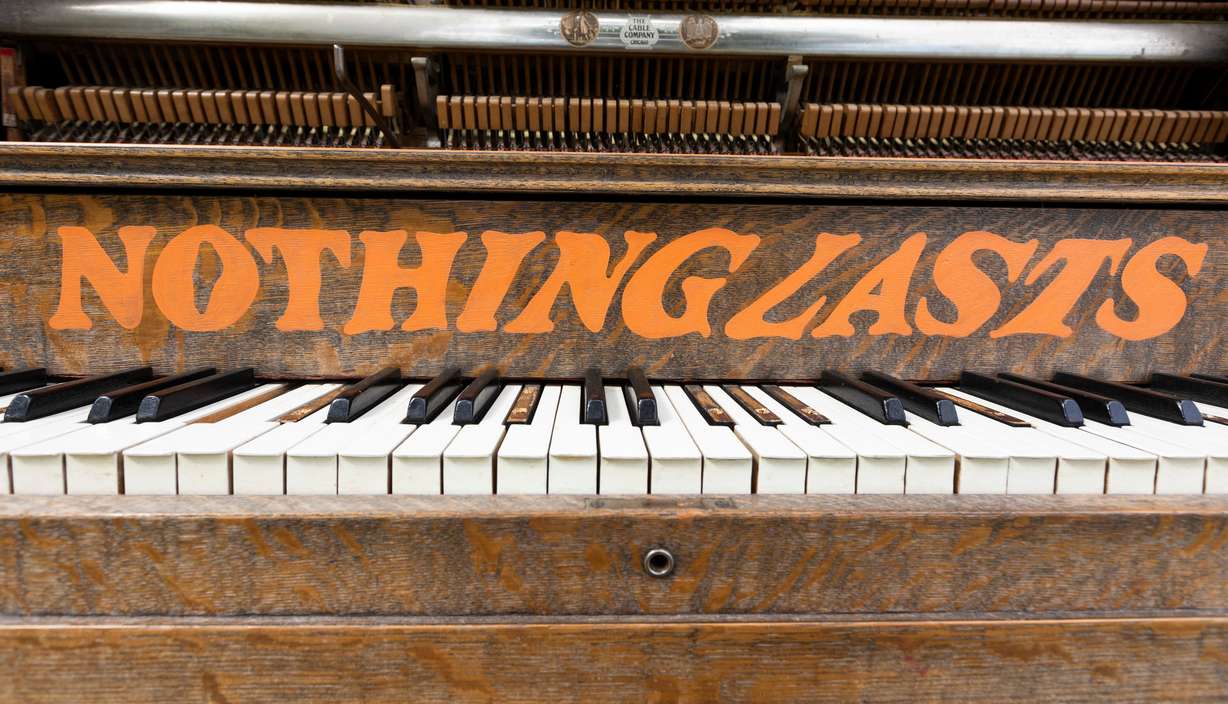 One of the pianos in front of in Maurice Abravanel Hall in Salt Lake City on Aug. 4. The piano is part of a concert and art project called "Key Changes” that invites anyone to come play on the pianos outside of Abravanel Hall. The project also includes outdoor concerts held in the plaza on June 28, July 26, Aug. 23 and one more set for Sept. 26.