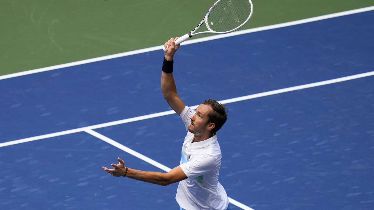 Daniil Medvedev, of Russia, serves during a match against Nuno Borges, of Portugal, in the fourth round of the U.S. Open tennis championships, Monday, Sept. 2, 2024, in New York.