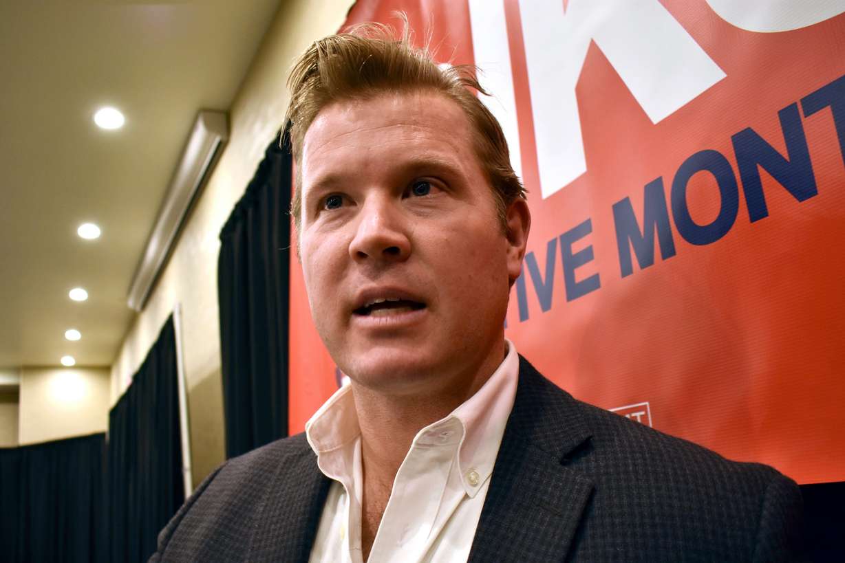 Senate candidate Tim Sheehy talks about his campaign, Feb. 9 in Helena, Mont.