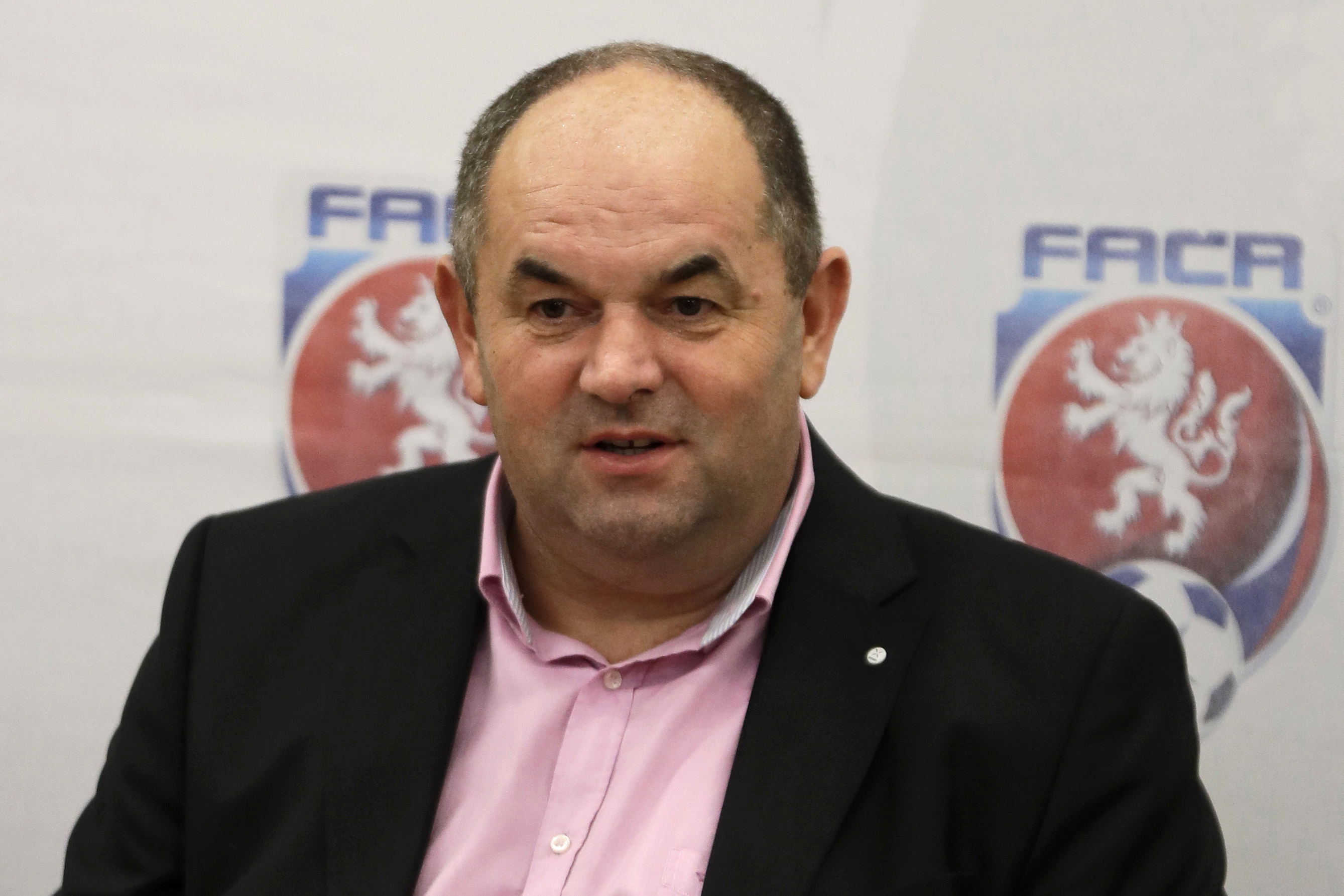 FILE - The chairman of Czech Football Association Miroslav Pelta addresses the media at a news conference in Prague, Czech Republic, March 21, 2017. 