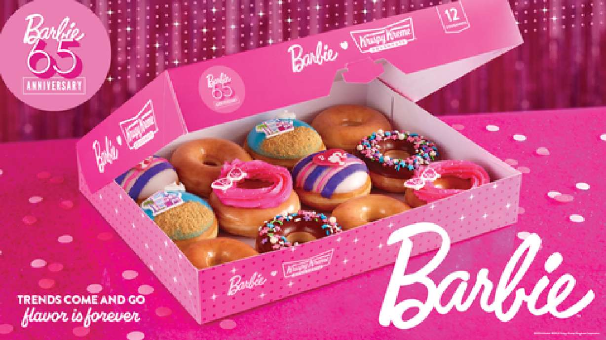 Krispy Kreme unveils a collection of four new doughnuts inspired by the Barbie brand's 65th anniversary.