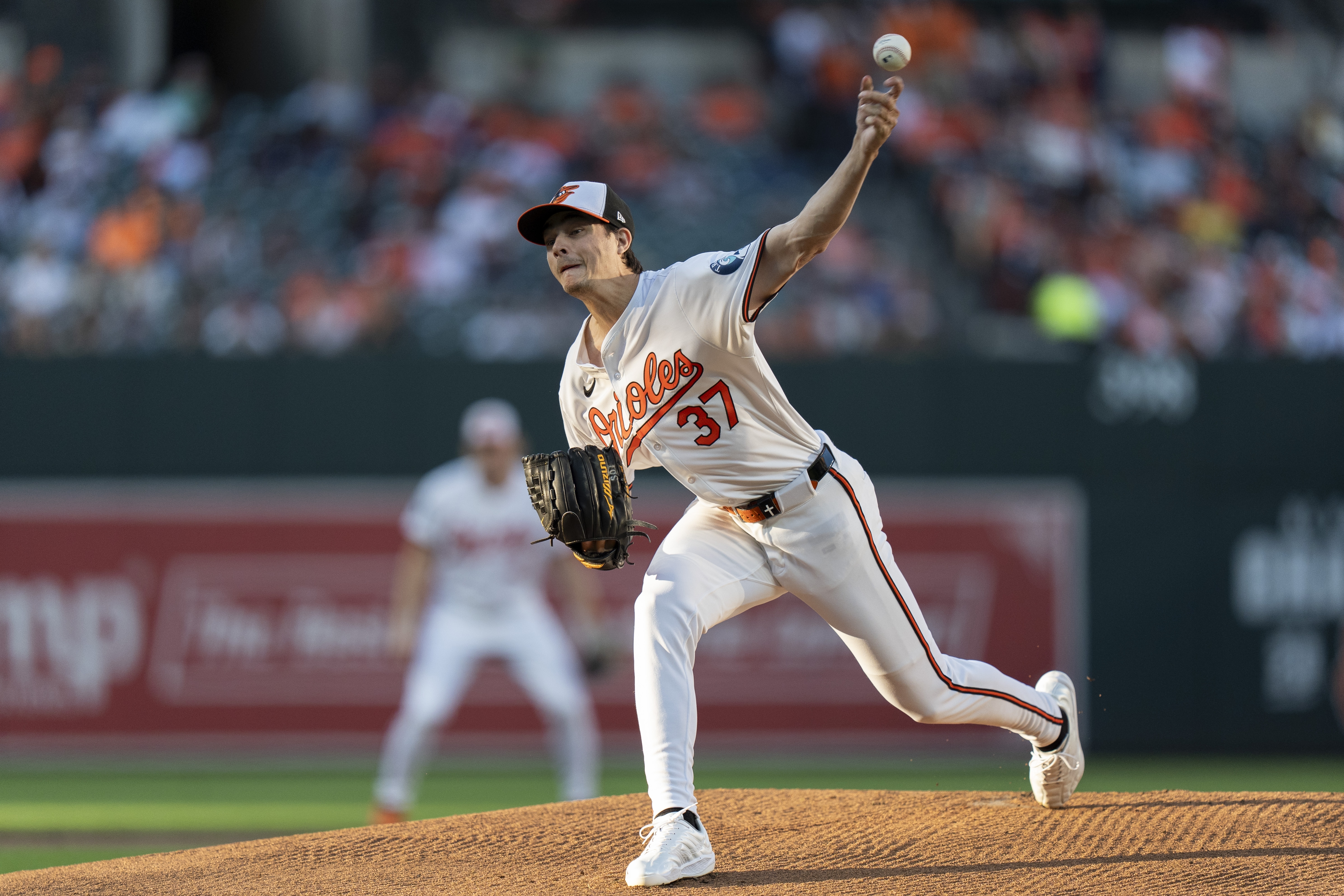 Baltimore Orioles starting pitcher Cade Povich delivers during the first inning of a baseball game against the Chicago White Sox, Tuesday, Sept. 3, 2024, in Baltimore. 