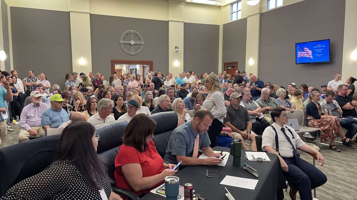 North Salt Lake's City Hall filled with residents to speak on the proposed emergency shelter in the city's Foxboro neighborhood on Tuesday.