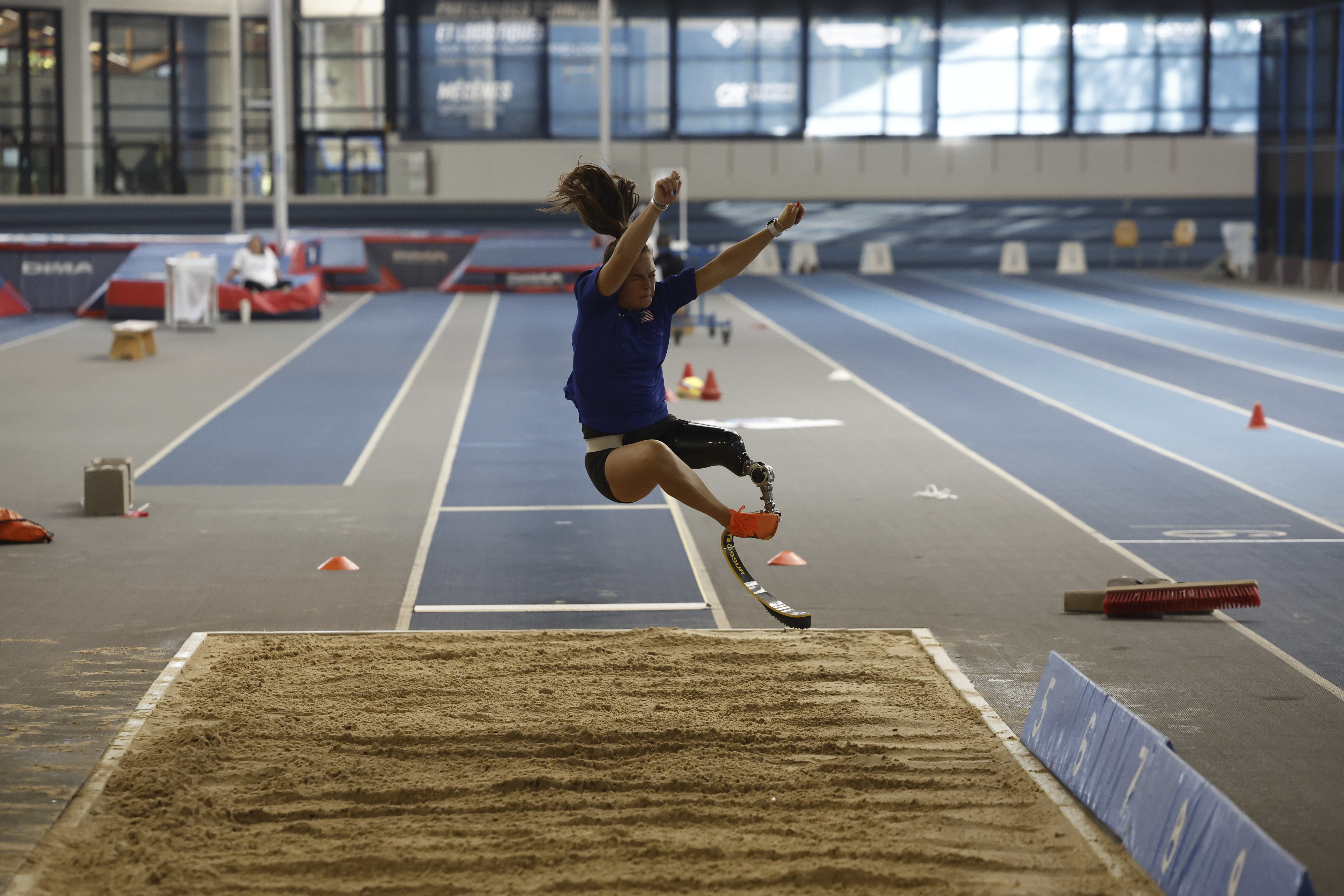Noelle Lambert practices in the United States Olympic and Paralympic Committee's High Performance Center during the Paralympic Games in Paris, Sunday, Sept. 1, 2024.