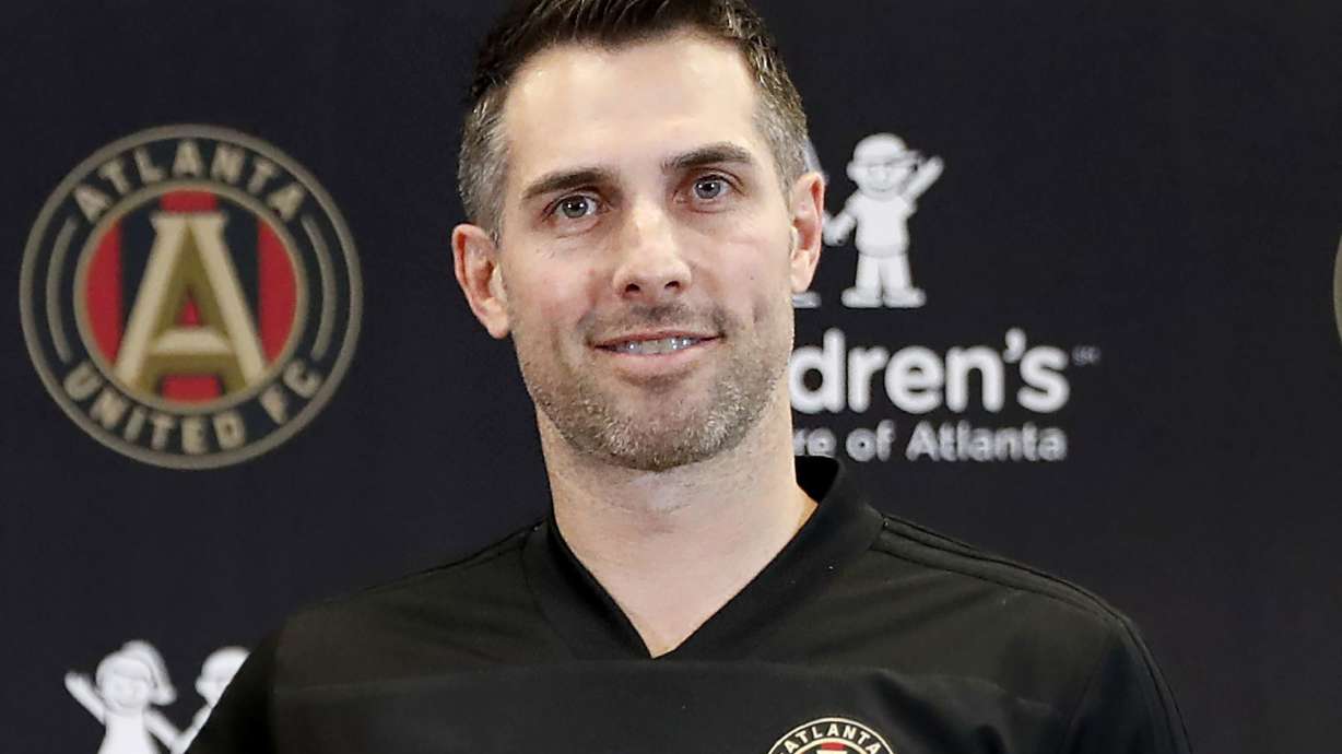 FILE - Atlanta United technical director Carlos Bocanegra is shown during a news conference in Marietta, Ga., Thursday, Feb. 15, 2018. .