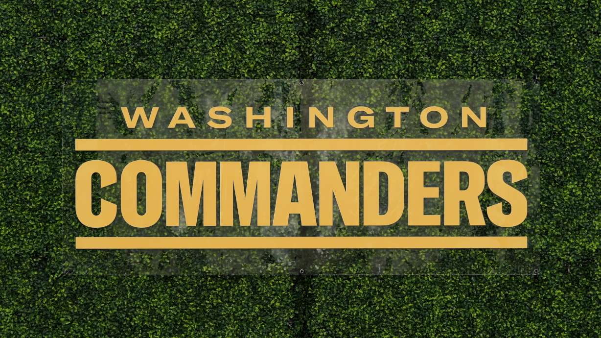 FILE - A Washington Commanders logo is displayed at an event, Feb. 2, 2022, in Landover, Md.
