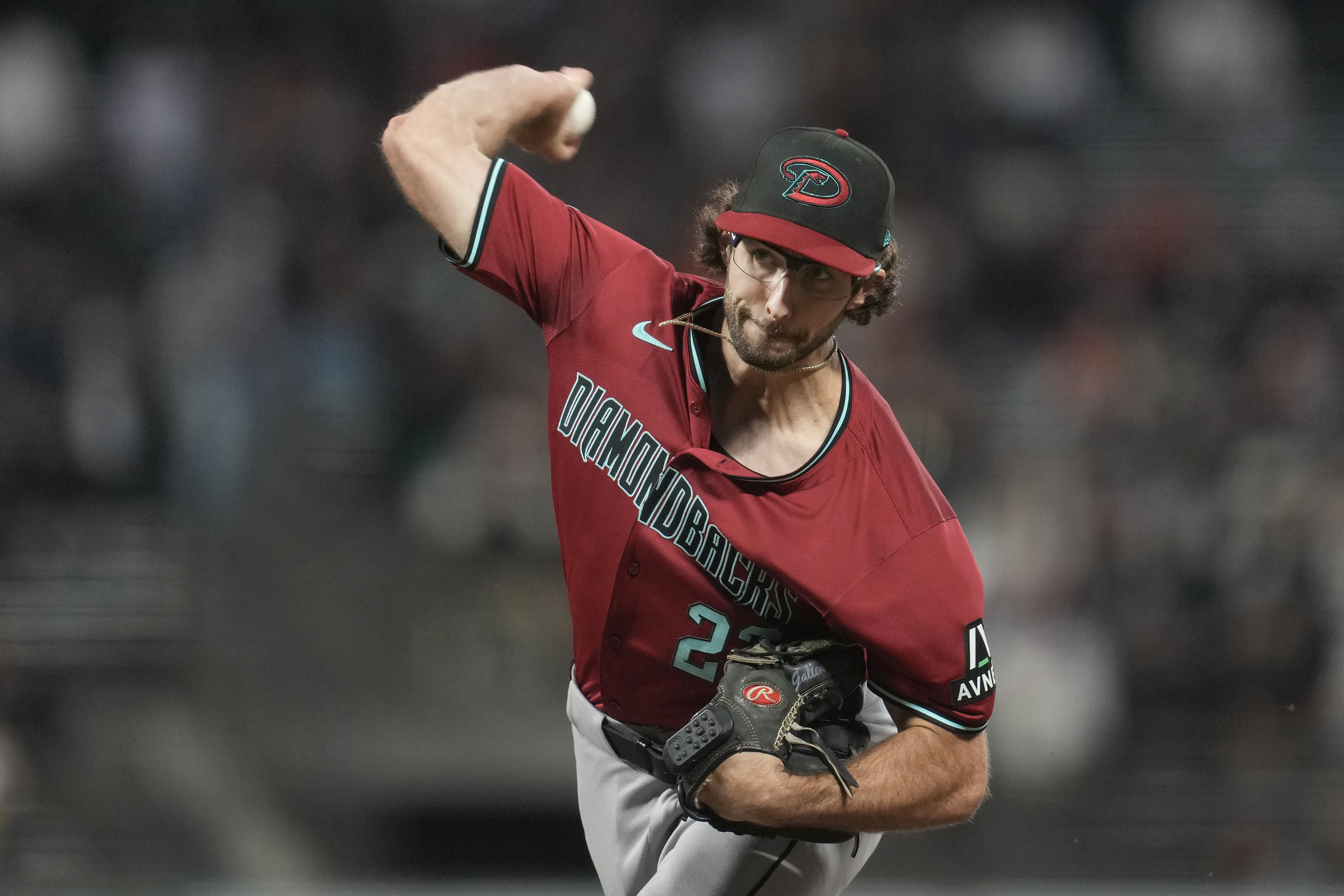 Arizona Diamondbacks pitcher Zac Gallen works against the San Francisco Giants during the third inning of a baseball game in San Francisco, Wednesday, Sept. 4, 2024.