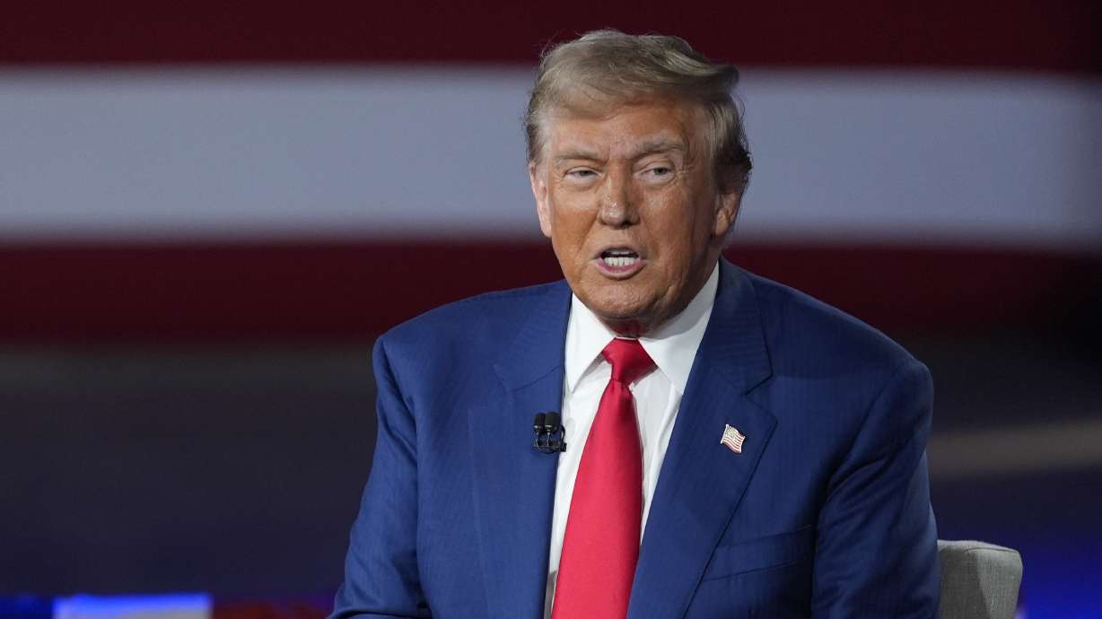 Republican presidential nominee former President Donald Trump participates in a town hall with FOX News host Sean Hannity at the New Holland Arena, Wednesday in Harrisburg, Pa.