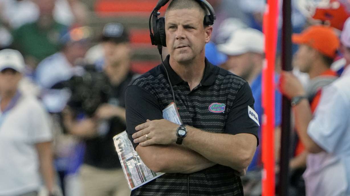 Florida head coach Billy Napier paces the sideline during the second half of an NCAA college football game against Miami, Saturday, Aug. 31, 2024, in Gainesville, Fla.