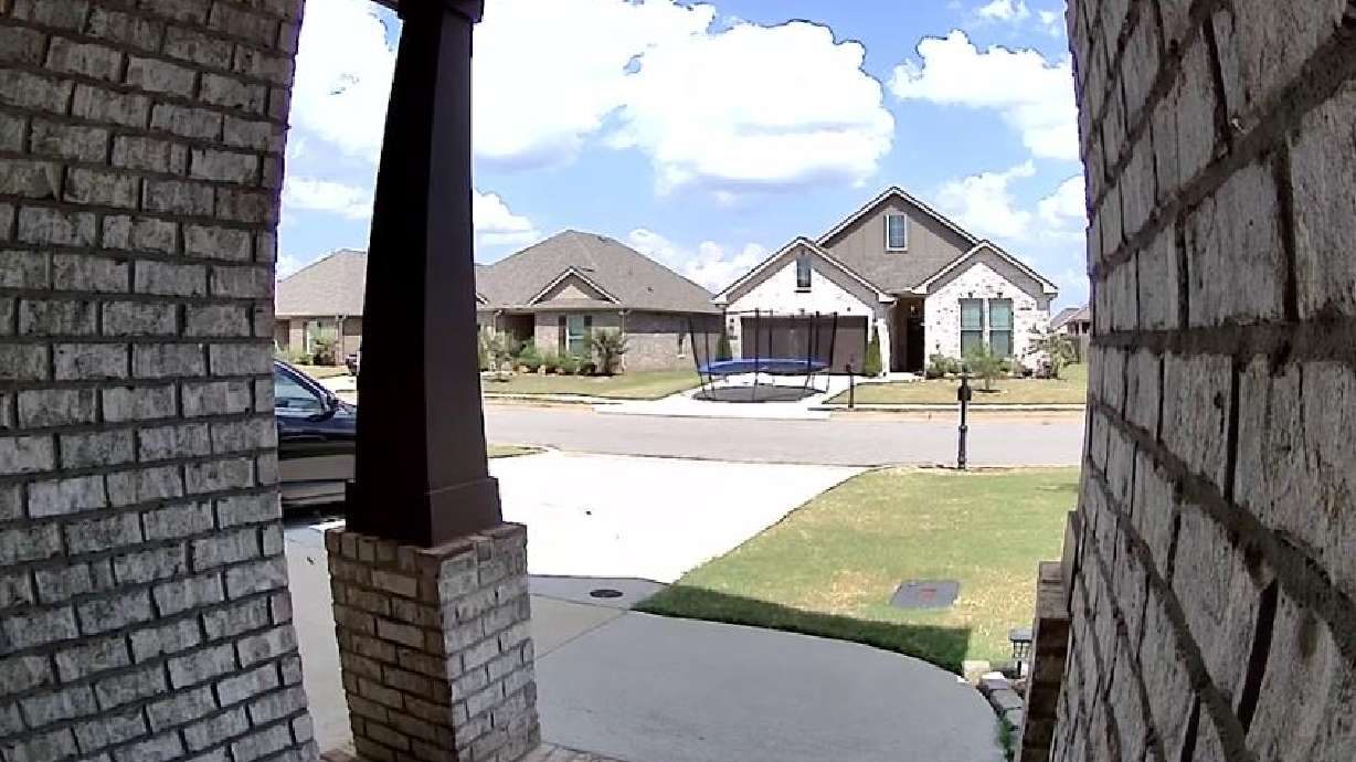 A fully assembled trampoline is perfectly placed on the driveway at this Athens, Alabama, home Aug. 22.