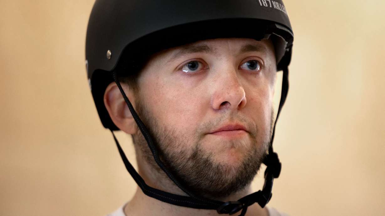 Tears well up as Jared Jensen, Kaysville police officer and member of the U.S. Marshals Fugitive Task Force, speaks Thursday about the support from friends and family while he's at the hospital after being diagnosed with stage 4 brain cancer.