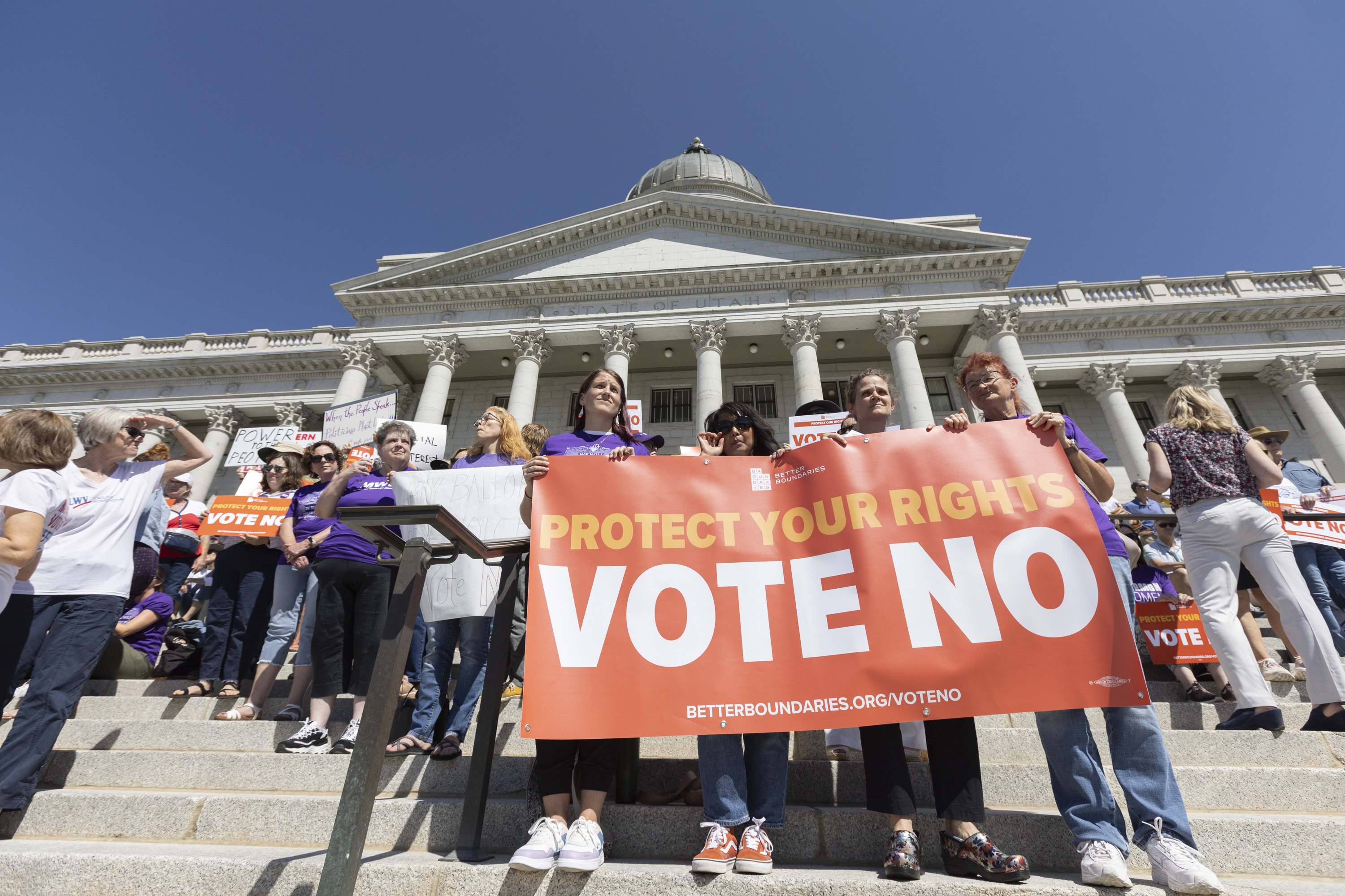 Supporters stand at the Utah Capitol during a rally by Better Boundaries in Salt Lake City on Aug. 26. Several groups and individuals are asking the courts to block a proposed constitutional amendment from being placed on the November ballot.
