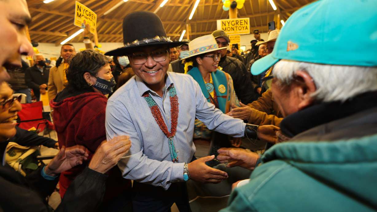 Buu Nygren, the Navajo Nation president, greets supporters following his election victory on Nov. 8, 2022. Nygren is the target of a recall effort a former cabinet member is helping lead stemming from allegations of misconduct.