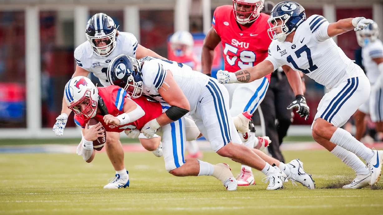 BYU plays SMU in an NCAA football game, Friday, Sept. 6, 2024 at Gerald J. Ford Stadium in University Park, Texas.
