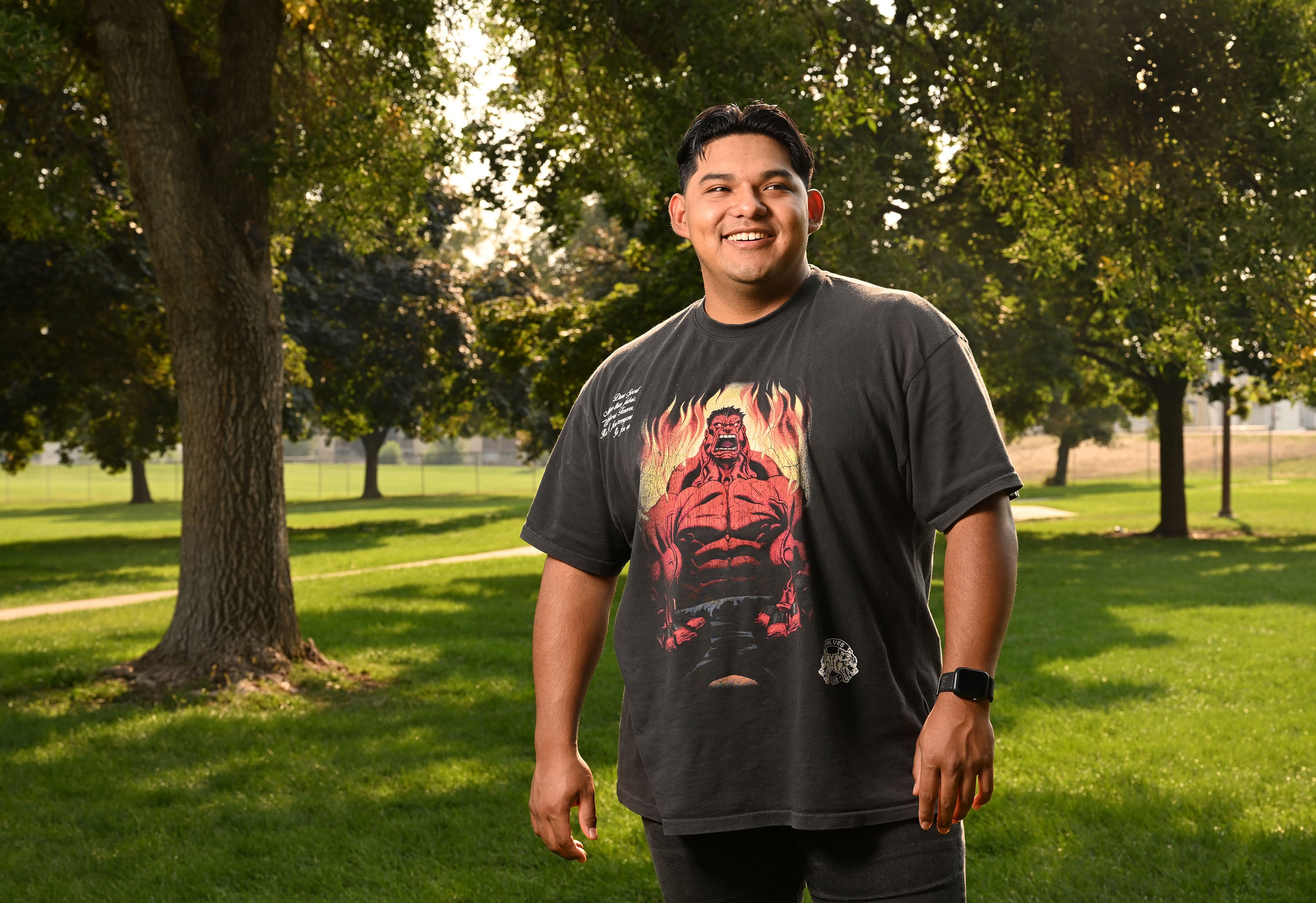 BYU student Andres Chavez poses for photos in Provo on Sept. 4.