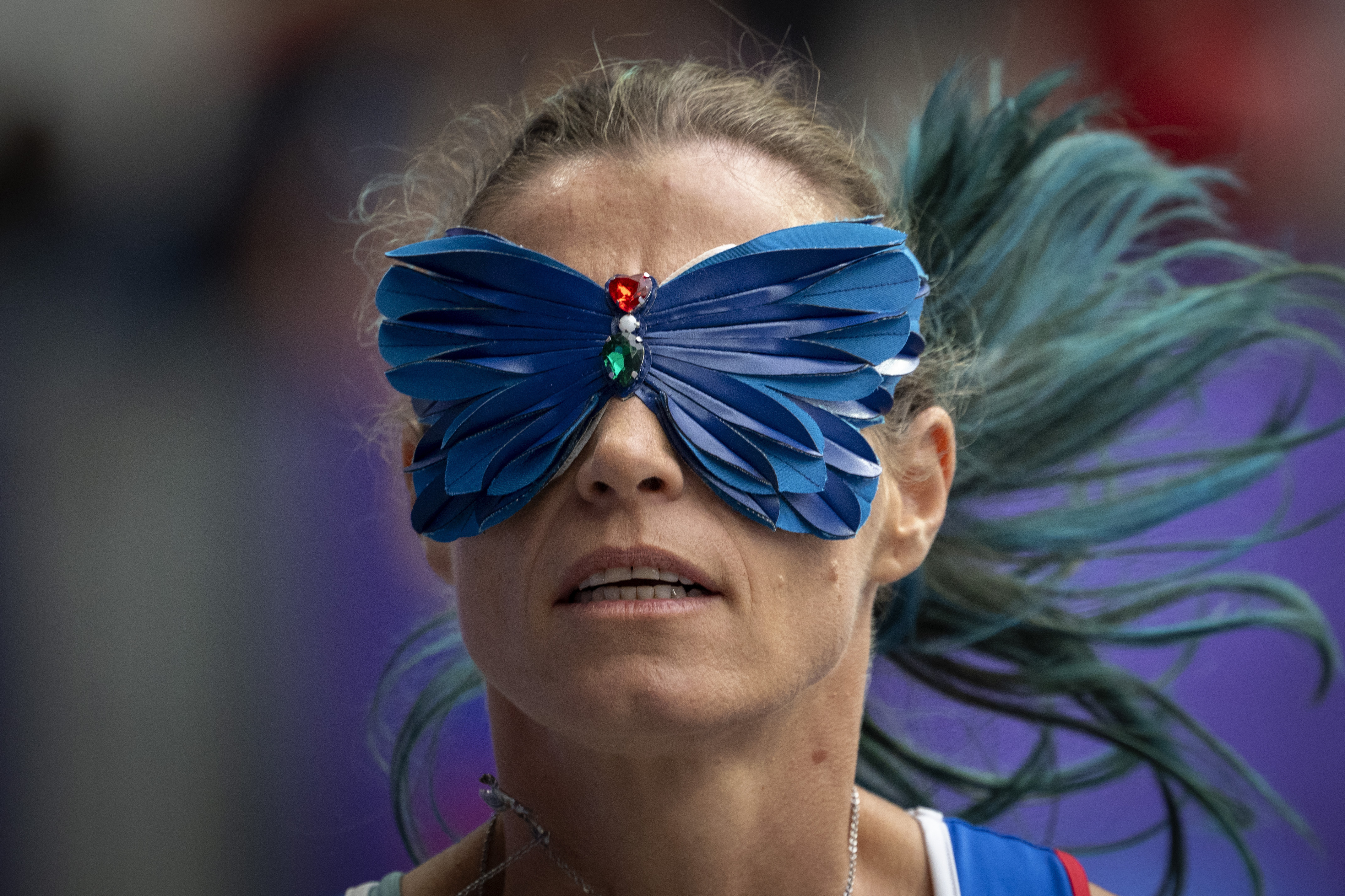 Paralympic athlete Arjola Dedaj, of Italy, competes at Women's Long Jump -T11, at the Stade de France stadium, during the 2024 Paralympics, Friday, Aug. 30, 2024, in Paris, France.