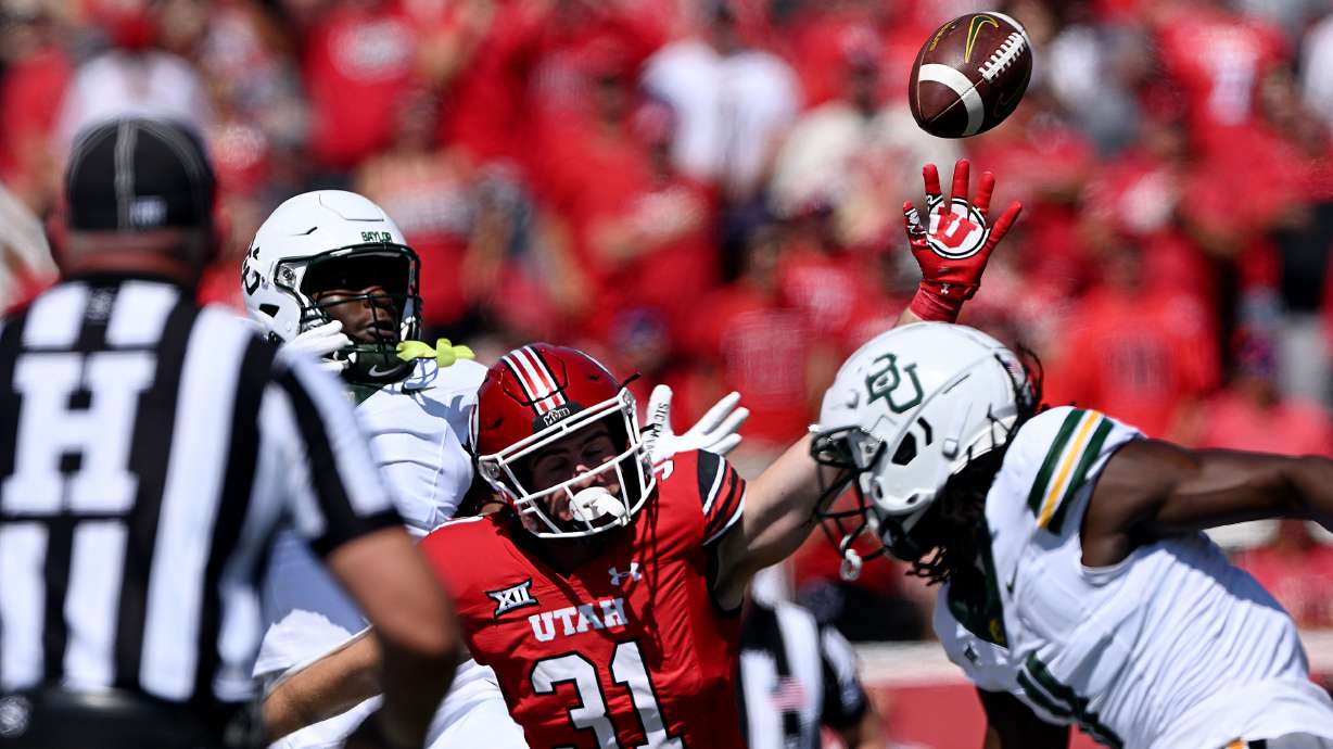 Utah Utes safety Nate Ritchie (31) tries to deflect the ball along the sideline as Utah and Baylor play at Rice-Eccles Stadium in Salt Lake City on Friday, September 7, 2024.
