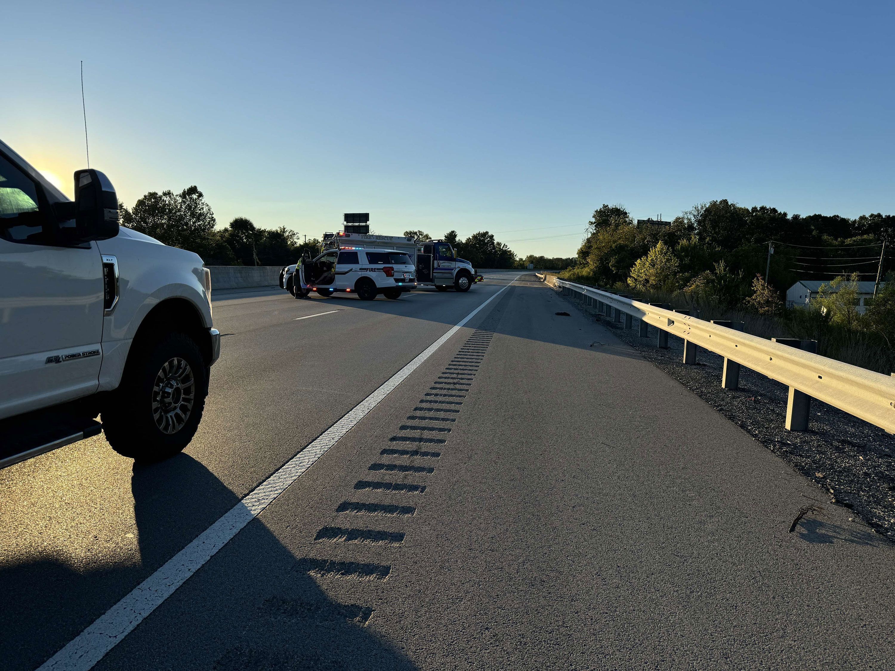 Authorities block traffic on I-75 in Laurel County, Kentucky on Saturday, Sept. 7, 2024, after reports of several people shot.