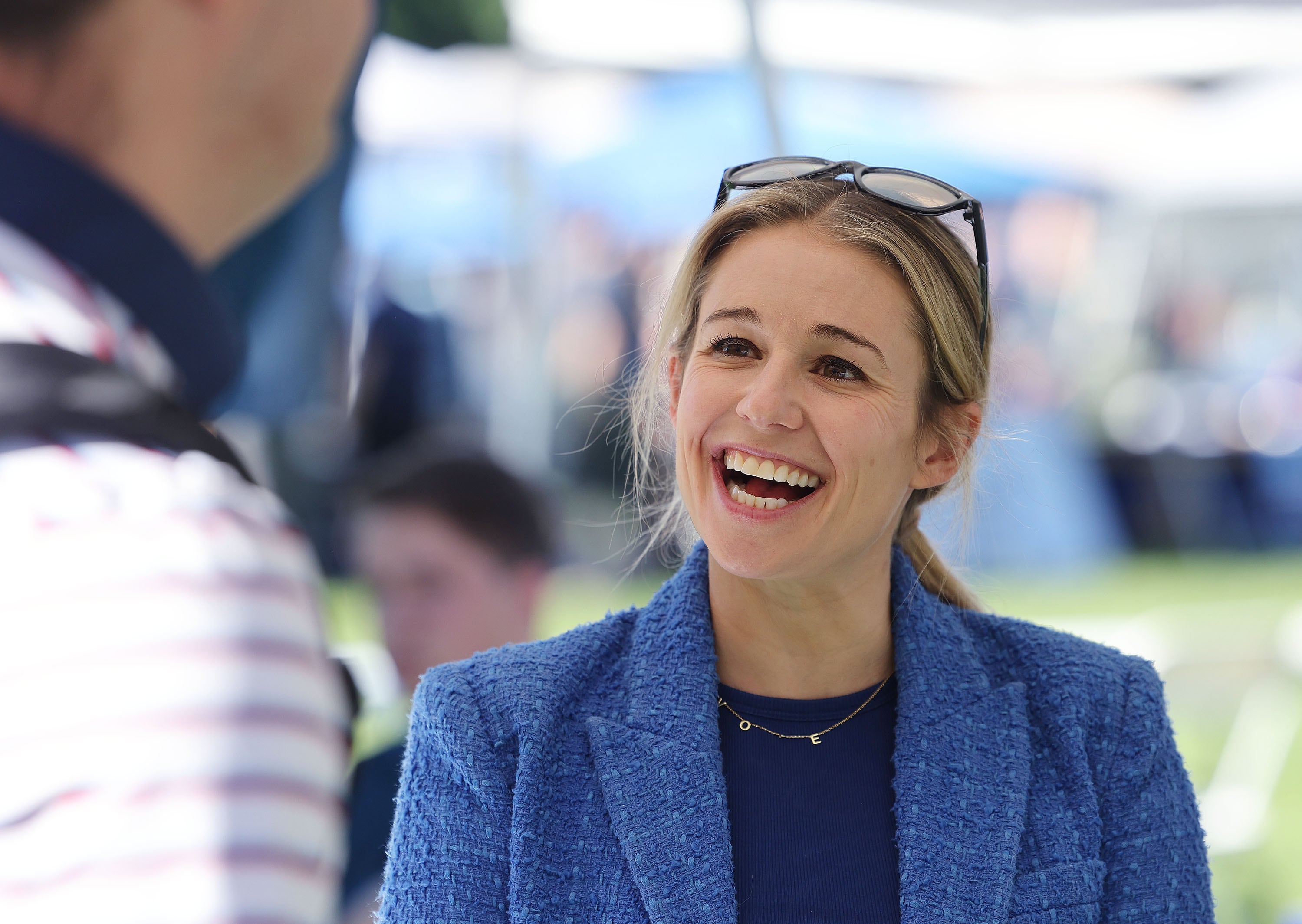 U.S. Senate candidate Caroline Gleich meets with USU college students at the "Day on the Quad — Voter Registration" event in Logan on Wednesday, Aug. 28.