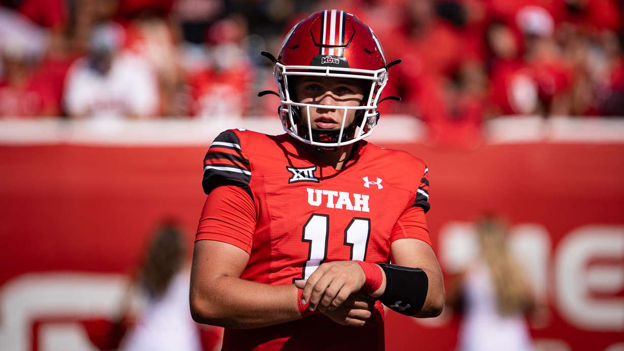 Utah freshman quarterback Isaac Wilson looks for a play during a game against Baylor on Sept. 7, 2024.