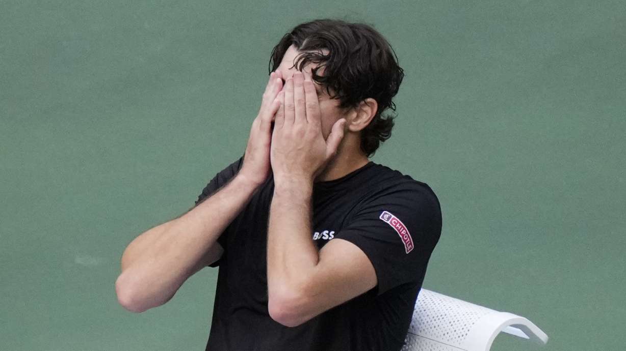 Taylor Fritz, of the United States, reacts after being defeated by Jannik Sinner, of Italy, in the men's singles final of the U.S. Open tennis championships, Sunday, Sept. 8, in New York. 2024.