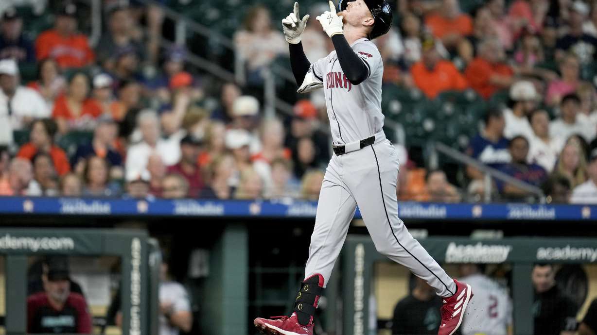 Arizona Diamondbacks' Pavin Smith celebrates after his three-run home run against the Houston Astros during the second inning of a baseball game Sunday, Sept. 8, 2024, in Houston.