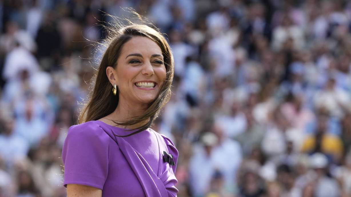 Britain's Kate, Princess of Wales waits to present a trophy at the Wimbledon tennis championships in London, July 14. She says she has completed chemotherapy and will return to public duties in the coming months.